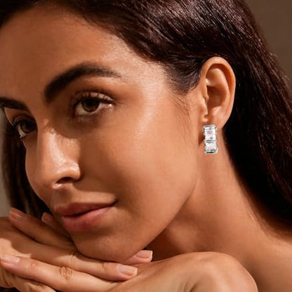 CZ Huggie Hoop Earrings for Women | Sparkly Cubic Zirconia, Small Hoop, Lightweight, Everyday Fashion Jewelry - color: Square CZ - Gold