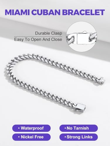 Richsteel Gold/Black/Silver Cuban Link Bracelet for Men,5/7/9/12MM Width | 316L Stainless Steel Chain Wrist Bracelet, Waterproof, No Tarnish, Hypoallergenic Hip Hop Jewelry, with Gift Box - color: 01-Stainless Steel 5mm Width