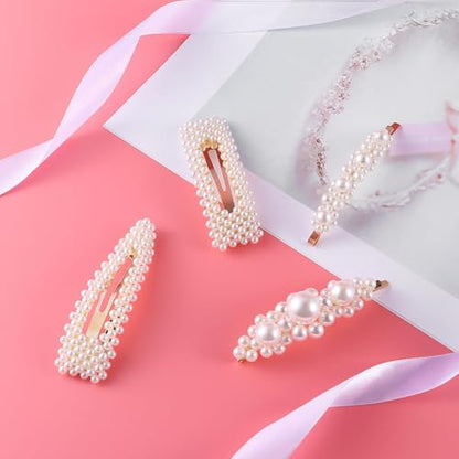 Pearl Hair Clips for Women, Snap Pearl Hair Clips and Barrettes, Stylish Hair Accessories for Daily Wear, Parties and Weddings, Elegant Design
