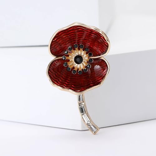 Flower Brooch for Women Rhinestone Pearl Zirconia Flower Lapel Pin Birthday Holiday Gift for Mother Wife Girlfriend - color: 14 Poppy