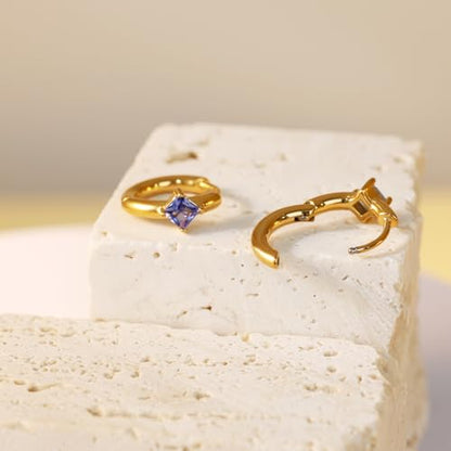 316L Surgical Steel Birthstone Hoop Earrings for Women | Lightweight, 5A Cubic Zirconia, Hypoallergenic, Lead & Nickel Free, 8mm Huggie Hoops - color: 18k gold-plated: 09. September (Sapphire)