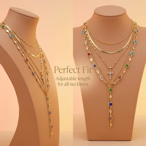 QCWN Gold Layered stacked Necklaces for women 3PS Chunky Statement Necklaces Stack Mixed Metal Charm Necklace for Women Trendy Coin Jewelry Gift for Her Gifts - style: Layered stack 10