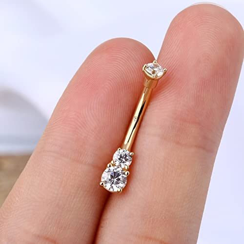 OUFER 14K Solid Gold Belly Navel Button Ring Clear 5A Cubic Zirconia Design Belly Rings Piercing Jewelry - color: 9K,gold