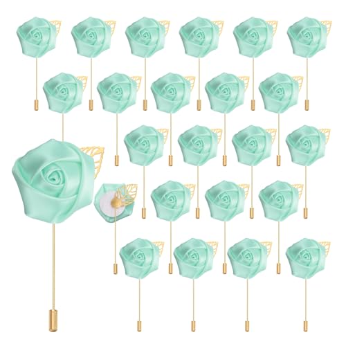 uxcell 24pcs Light Green Rose Boutonnieres Flower Pins for Wedding | Buttonholes Pocket Boutonnieres for Wedding Ceremony Anniversary Prom Formal Dinner Party - color: Light Green