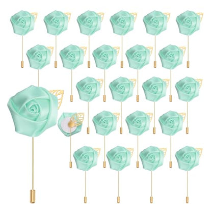 uxcell 24pcs Light Green Rose Boutonnieres Flower Pins for Wedding | Buttonholes Pocket Boutonnieres for Wedding Ceremony Anniversary Prom Formal Dinner Party - color: Light Green