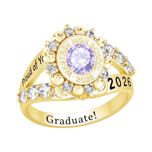 ROMANTICWORK Class Rings for Women High School 925 Sterling Silver Customizable Engraved Rings for Women Graduation Ring Size 4 to 16 Jewelry Gifts for Sisters Friends - color: Class Ring for Women 12