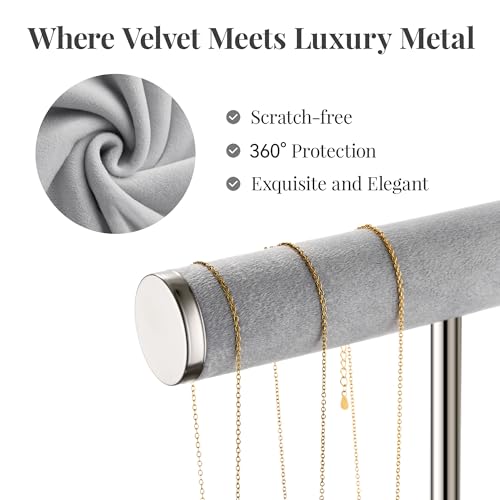bussdis 2 Tier Bracelet Holder Display, Necklace Holder Organizer, Grey | Velvet Necklace Holder | Jewelry Tree | Jewelry Towers | Jewelry Stand Organizer for Necklaces, Bracelets, Earrings, Rings - color: Grey