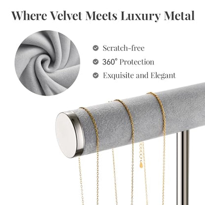 bussdis 2 Tier Bracelet Holder Display, Necklace Holder Organizer, Grey | Velvet Necklace Holder | Jewelry Tree | Jewelry Towers | Jewelry Stand Organizer for Necklaces, Bracelets, Earrings, Rings - color: Grey