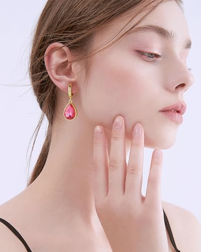 Crystals Teardrop Dangle Drop Earrings, 18K Gold Plated Hoop Earrings Zirconia Jewelry for Women Gifts - color: Rose Red