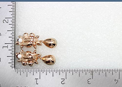 Faship Statement Dangling Floral Clip On Earrings For Women - color: Champagne / Rose Gold Plated