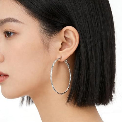 Hoop Earrings for Women, Hypoallergenic Stainless Steel Lightweight Thin Large Big Hoops Earrings Set for Women, Non Tarnish for Jewelry Gift 40MM - color: Silver-40mm