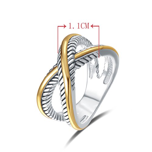 UNY JEWEL Two Tone Twisted Cable Ring for Women Gold Silver Mixed Metal Statement Ring Vintage Cable Wire Band Gift Jewelry for Her