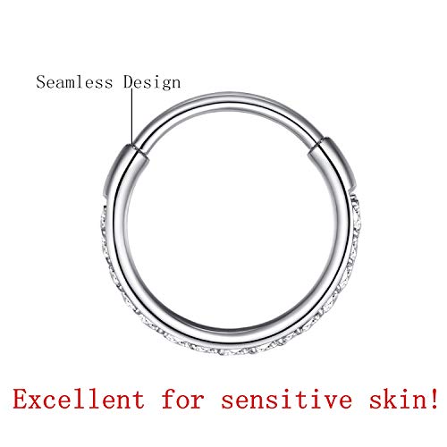 316L Surgical Steel Seamless Nose Ring Cartilage Hoop Silver/Gold/Rose Gold/Black 16G 18G 20G 6mm-12mm CZ Paved Helix Rook Tragus Lobe Body Pierecing Jewelry Segment Clicker Lip Rings Rook Earrings - color: Silver, size: 20 Gauge 6mm