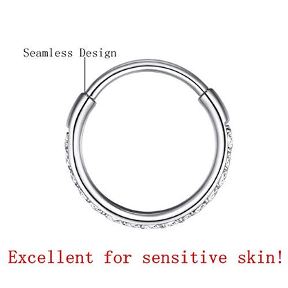 316L Surgical Steel Seamless Nose Ring Cartilage Hoop Silver/Gold/Rose Gold/Black 16G 18G 20G 6mm-12mm CZ Paved Helix Rook Tragus Lobe Body Pierecing Jewelry Segment Clicker Lip Rings Rook Earrings - color: Silver, size: 20 Gauge 6mm