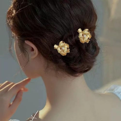 6-Pieces Vintage Gold Hair Clips and Bobby Pins for Styling Metal Retro Pearl Flower Hair Pins Hair Accessories Set