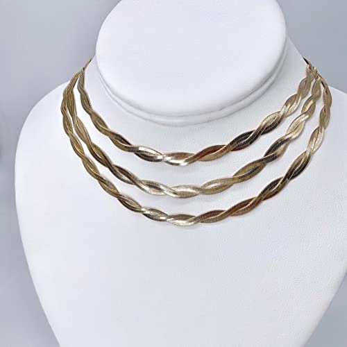 Tewiky Layered Necklaces for Women 14k Gold Plated Chain Necklace Set | Chunky Herringbone/Snake/Rope/Box/Cuban Link Chain for Women, Layering Stack Choker Necklace, Dainty Jewelry Set Non Tarnish - color: Twisted Herringbone 2x3mm 16.5inch Gold