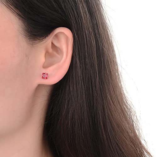 12 Pairs Surgical Stainless Steel Stud Earring Round Heart Star Square Cubic Zirconia Birthstone Stud Earrings Set for Women - color: Silver square 4mm