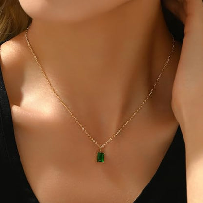 Cubic Zirconia Necklaces for Women 18K Gold Plated Tear drop Necklace Dainty Layered CZ Lariat Diamond Necklace - color: Green CZ-Gold