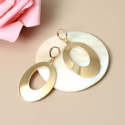 Dangle Hoop Earrings for Women,14k Gold/Silver Plated Geometric Hoops Earrings with High Polished Surface,Hypoallergenic Huggie Drop & Dangle earrings for Women - color: Oval-G