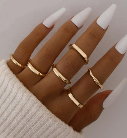 iF YOU 25 Pcs Gold Stackable Ring Set for Women, Chunky Knuckle Finger Midi Rings, Silver Simple Stacking Cute Rings Pack Trendy Stuff Jewelry Gift - style: 12 Chunky gold rings