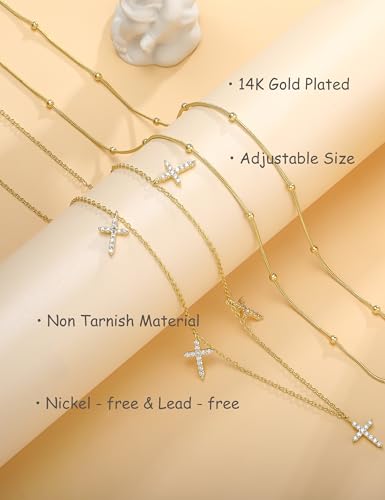 Waist Chain for Women Belly Chain Waist Beads Body Chain | 14K Gold Plated Chain Belts, Waterproof Non Tarnish Body Jewelry, Dainty Sexy Gift for Her, Layered Summer Beach Accessories - style: satellite & cross
