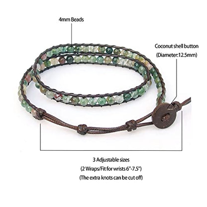 Genuine Stone Wrap Bracelets for Women Natural Crystal Beaded Wrap Bracelet 2/3/5 Adjustable Bohemian Bracelets Jewelry Gifts for Women Mom - color: Indian agate(2 wraps)