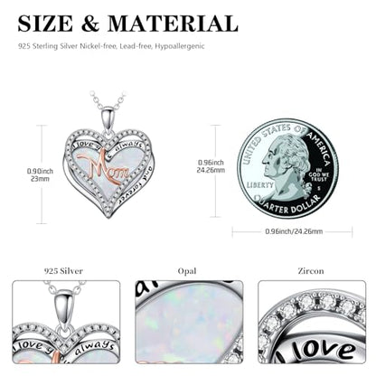 925 Sterling Silver Necklace Gifts for Women Crystal/Opal Jewelry Pendant Christmas Birthday Gift - style: Opal-Mom
