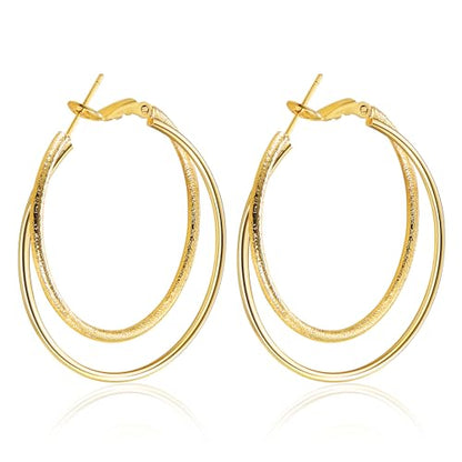 Double Hoop Earrings for Women,925 Sterling Silver Earrings Hoop Post 14K Gold Hoops Non Tarnish Sturdy backless earrings for women,Large Thin Lightweight Hypoallergenic 40mm,Trendy Jewelry Gift - color: Gold