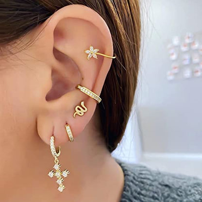 DAILY VIBES Cute Gold Mini Dangle Huggie Hoop Earrings for Women Trendy | 14K Gold Plated, Dainty Cubic Zirconia, Small Hoop Earrings with Charm Drop, Jewelry Gift for Women Ladies - color: Cross B CZ