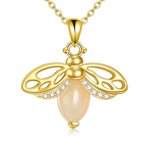 VONALA Gold Bee Pendant Necklace 925 Sterling Silver Bumblebee Jewelry Birthday Gifts for Women Daughter - style: Bee and Jade