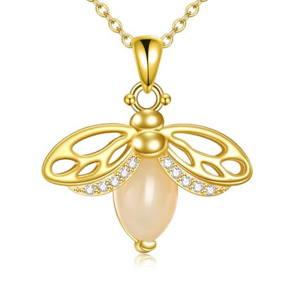 VONALA Gold Bee Pendant Necklace 925 Sterling Silver Bumblebee Jewelry Birthday Gifts for Women Daughter - style: Bee and Jade