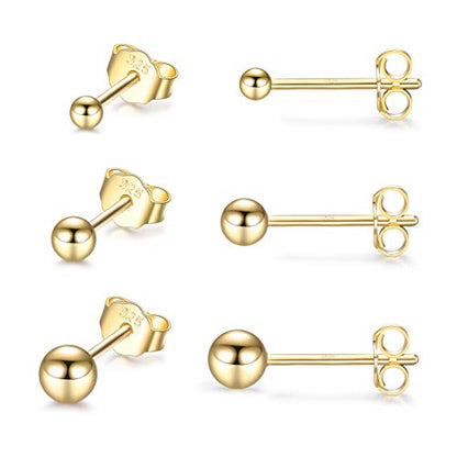 EPIRORA Sterling Silver Stud Earrings for Women- 3 Pairs Tiny Ball Stud Earrings Round CZ Cubic Zirconia Earrings Pearl Earrings Set Cartilage Small Tragus Earrings(2mm,3mm,4mm) - style: Ball earrings(2mm,3mm,4mm)-18k Gold Plated