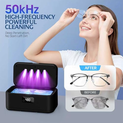 Ultrasonic Jewelry Cleaner, 50Khz Jewelry Cleaner Ultrasonic Machine for Jewelry, Eyeglasses, Rings, Watch Strap, Dentures, 24oz - 304 Stainless Steel Tank, Digital Timer - color: Black