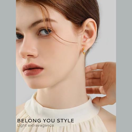 2 Pairs Gold/Silver Hoop Earrings For Women Set Trendy,14K Plated Gold Chunky Huggie Hoop Earings Pack,Oval Twisted Statement Silver Hoops,Fashion Jewelry Gift - color: B6 small chunky cz hoops set