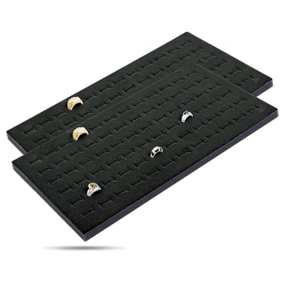 2-Pack 72-Ring Holders Velvet Foam Padding Jewelry Inserts - Tray/Case Liners - Retail Display, Storage (Black) by The Display Guys - color: Black, size: Ring Slots - 72