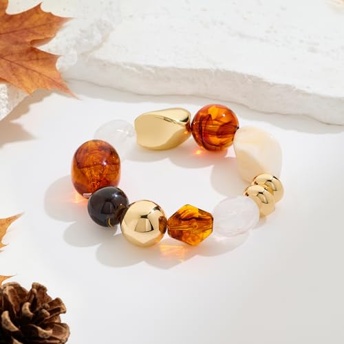 WOWORAMA Chunky Beaded Bracelets for Women Colorful Large Square Beads Bracelet Boho Acrylic Resin Stretch Bracelets Statement Chunky Bracelet Summer Jewelry - color: Large-brown
