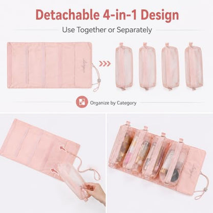 Hanging Detachable Makeup Organizer, Foldable Mesh Cosmetic Travel Bag | Hanging Design, Detachable Pouches, Foldable, Mesh Visibility, Multi Compartments, Travel Storage