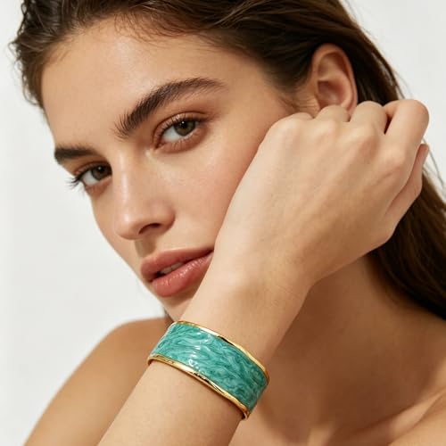 YBMYCM Chunky Shell Cuff Bracelet for Women, Hammered Boho Open Bangle | Adjustable Irregular Wide Bracelets Jewelry Gifts for Women, Perfect for Daily Wear - color: C-Blue