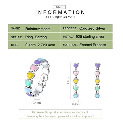 Qings 925 Sterling Silver Multi Color Heart Enamel Band Ring for Women | Smooth enamel craftsmanship on genuine sterling silver creates a bright fashion statement for women casual everyday wear