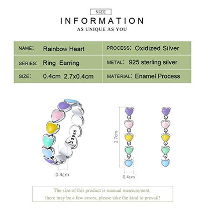 Qings 925 Sterling Silver Multi Color Heart Enamel Band Ring for Women | Smooth enamel craftsmanship on genuine sterling silver creates a bright fashion statement for women casual everyday wear