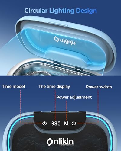 45KHz Ultrasonic Jewelry Cleaner, 5 Timer & 3 Power Modes, 35W Retainer Cleaner for Jewelry, Eyeglasses, Rings, Watch Strap, Dentures - Quiet <38dB, 20oz, 304 Stainless Steel Tank(Blue) - color: Blue