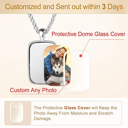 Custom4U Personalized Photo Necklace - Custom Heart/Oval/Round Charm Necklaces with Picture + Chain Adjustable - Stainless Steel/Acrylic Pendant Memorial Jewelry Christmas Gifts for Women - color: C-Silver Color