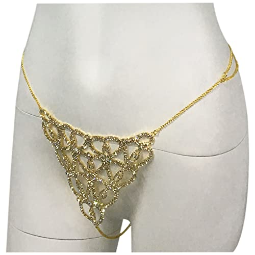 Women Sexy Rhinestone Waist Body Chain Bikini Thong Panties Crystal Body Chain Jewelry (Gold) - color: Heart