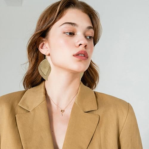 Genuine Leather Handmade Fringe Feather Lightweight Dangle Drop Earrings Teardrop Tassel Hook Earrings for Women - style: 11 Light coffee color