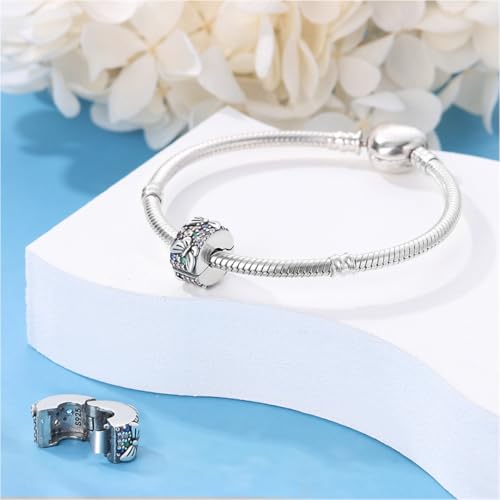 925 Sterling Silver Stopper Clip Charms for Bracelet Necklace Spacer Beads with 5A Cubic Zirconia Mother's Day Christmas DIY Gift for Women(2PCS) - style: Colorful butterflies