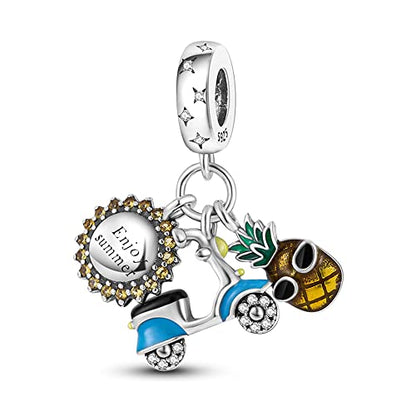 Pandach 925 Sterling Silver Charms for Bracelets and Necklaces Travel Round The World Beads Charms Relaxation Dangle Pendant,Jewelry Beads Gifts for Women - style: Sun Pineapple Electric Car Charm