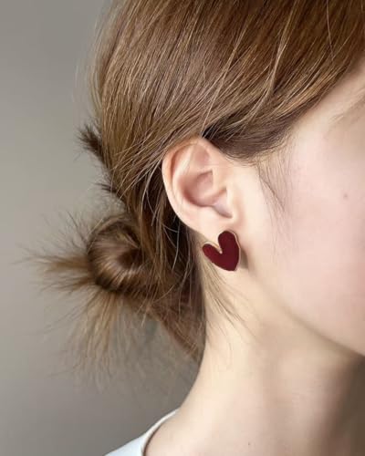 Cute Heart Love Stud Earrings for Women Small Huggie Hoop Earrings for Women Vintage Minimalist Gold-tone Charm Dainty Jewelry for Women - color: red