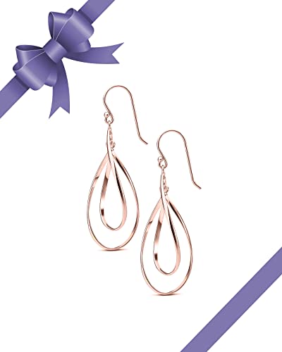 Milla Dainty Silver Drop Earrings for Women and Dangling Gold Earrings | Hypoallergenic, Easy to Wear, Available in 14K Gold, Rose Gold, or Silver Plated Finish, Different Designs - color: Double Teardrop / Rose Gold Plated