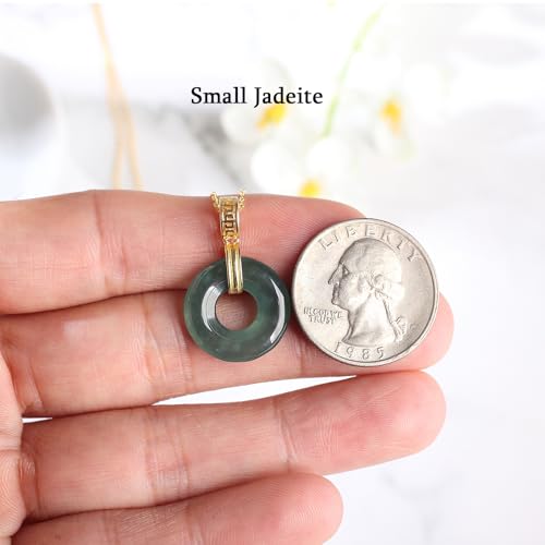 Real Green Jade Pendant Necklace for Women Donut/Heart/Clover/Teardrop/Rose/Lotus Flowers Genuine Jadeite Jewelry with Gold Plated 925 Sterling Silver Chain - style: Gold Donut Necklace