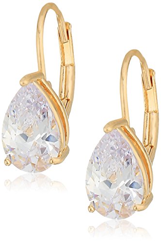 Amazon Essentials Sterling Silver or Gold Plated Sterling Silver Pear Cut Cubic Zirconia Leverback Earrings - color: Yellow Gold